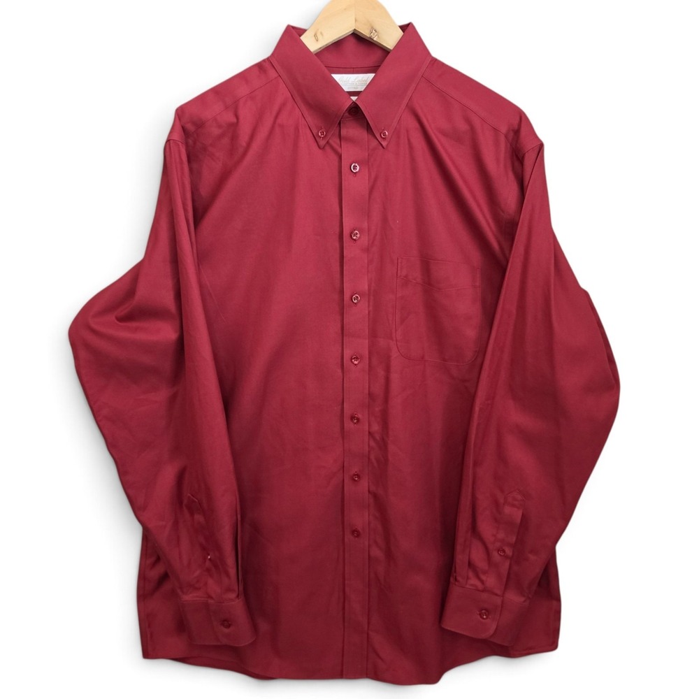 Roundtree & Yorke Gold Label Dress Shirt Mens 16.5 35 Burgundy Fitted No Iron